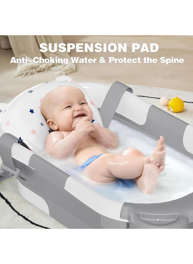 TAPIT Collapsible Baby Bathtub for Newborn with Thermometer & 1 Soft Floating Cushion Portable Travel Bathtub with Drain Hole Durable Foldable Baby Tubs for Infants to Toddler (Grey) - Image 2
